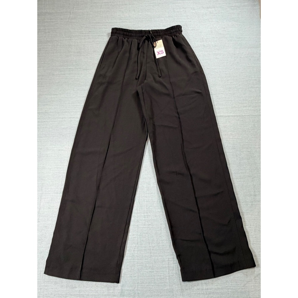 Primark Cares Womens XS Black Wide Leg Pintuck Drawstring Trousers 991113749 NEW